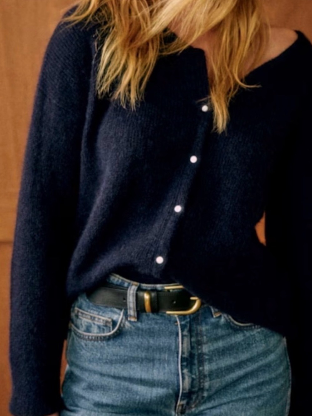 Pearl-Button Navy Knit Cardigan Sweater XS